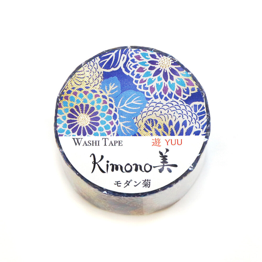 Kamiiso Yuzen Washi Tape - Kimono "Yuu" Series - Blue Chrysanthemum