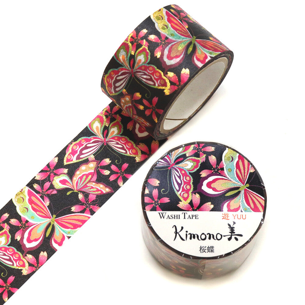 Kamiiso Yuzen Washi Tape - Kimono "Yuu" Series - Cherry Blossom Butterfly