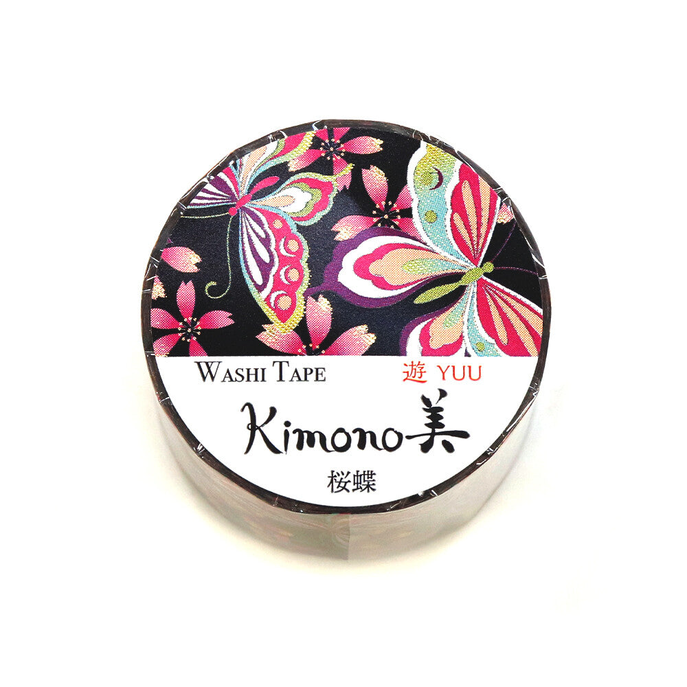 Kamiiso Yuzen Washi Tape - Kimono "Yuu" Series - Cherry Blossom Butterfly