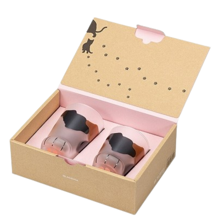 Coconeco Cat Paw Glass Gift Set - Calico Cat & Kitten