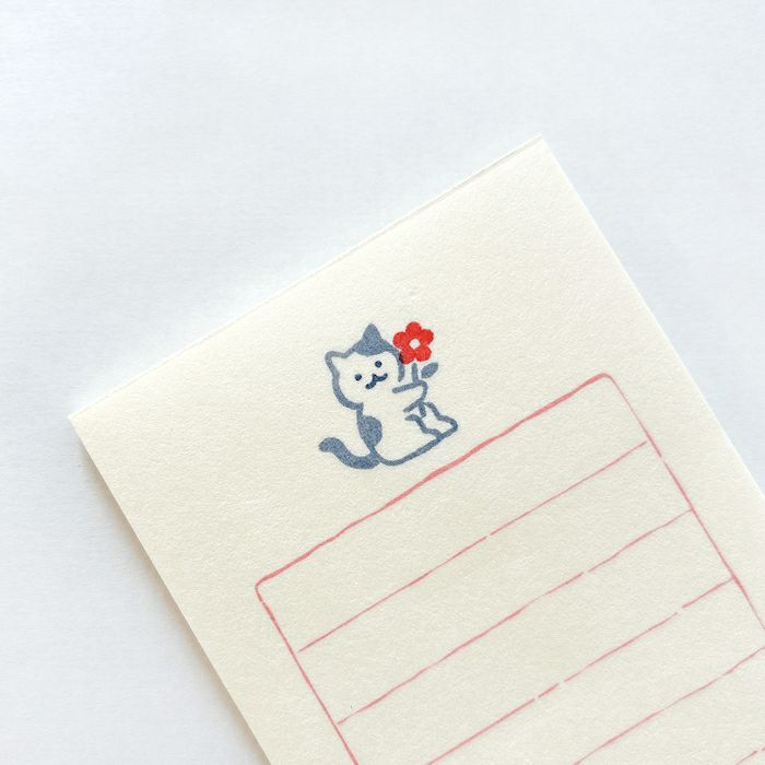 Furukawa Paper Works - "Soebumi" Gift Note Letter Paper - Cat with Flower