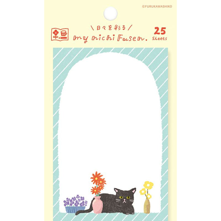 Furukawa Paper Works - Vertical Sticky Notes - Cat with Flowers