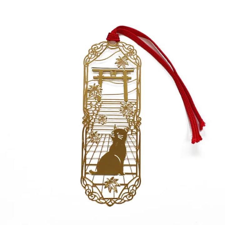 Japanese Golden Bookmark - Cat with Torii Gate