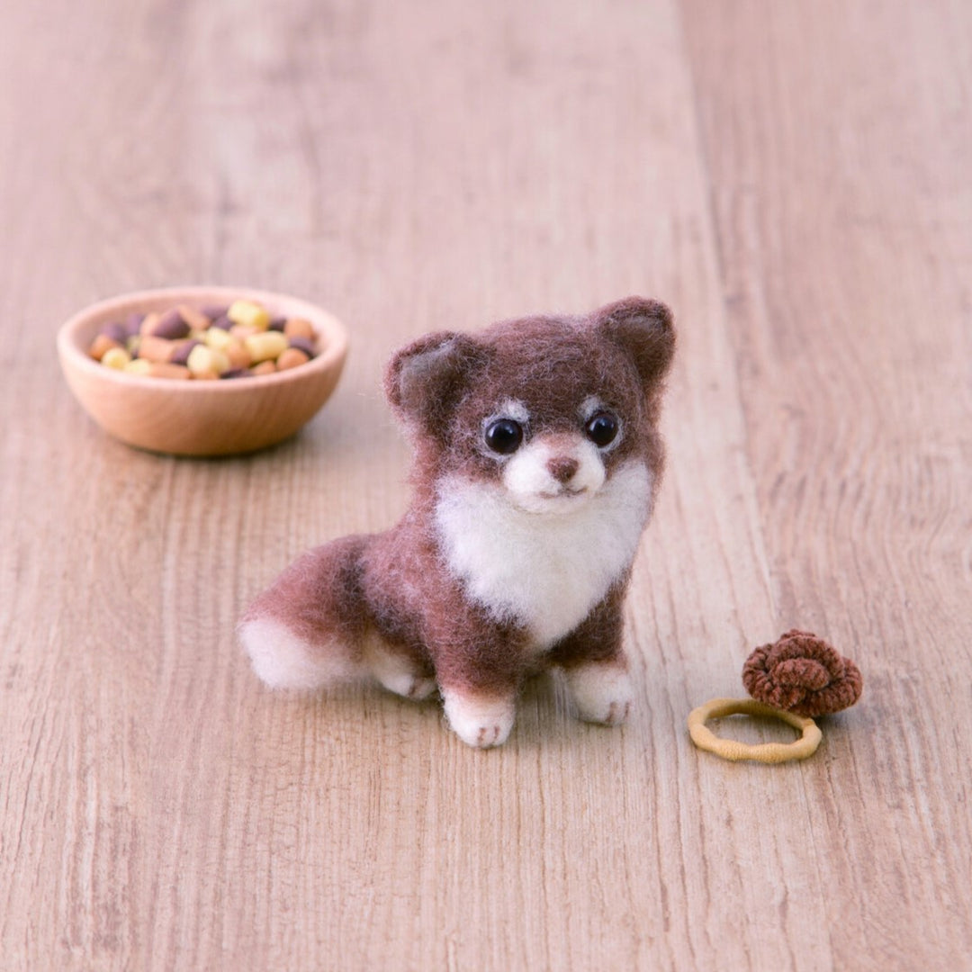 Hamanaka Aclaine Acrylic Fibre Needle Felting Kit - Sitting Chihuahua (English translation included)