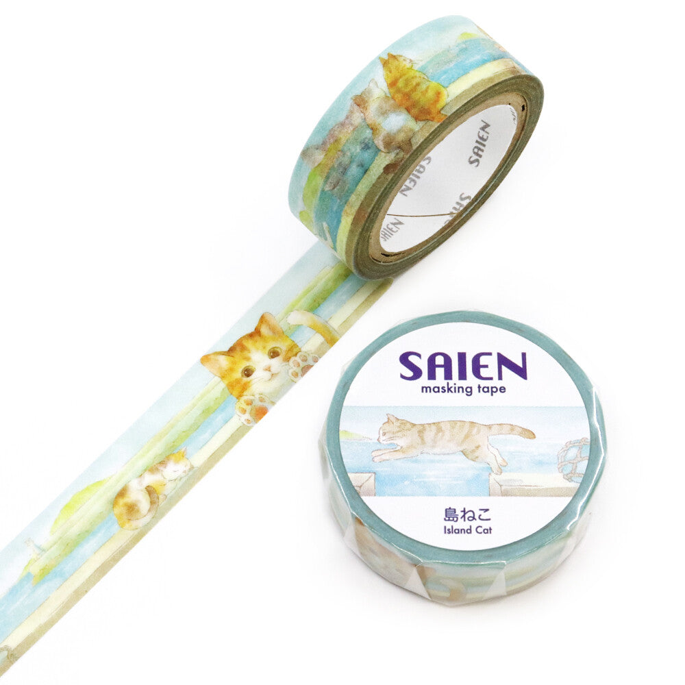 Kamiiso SAIEN Washi Tape - Island Cat (Summer 2026 Limited Edition)