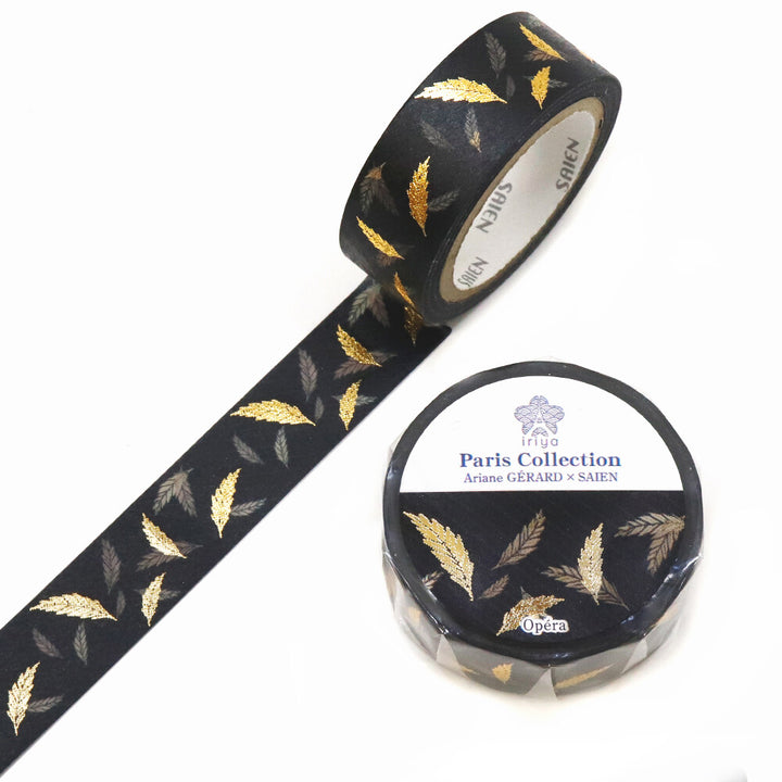 Kamiiso SAIEN x Iriya Washi Tape - Black & Gold Leaf - "Opéra"