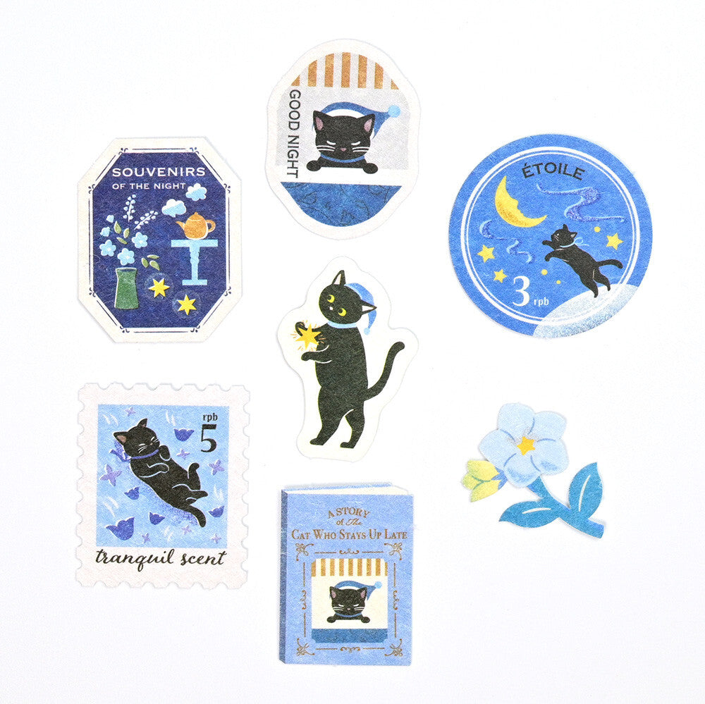 NB Japanese Flake Sticker Story Box - Cat Who Stays Up Late