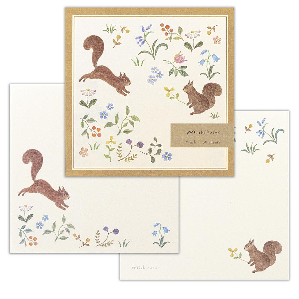 NB Michikusa Memo Pad - Squirrel & Flowers