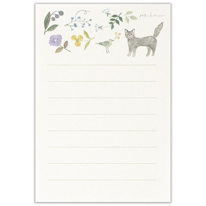 NB Michikusa Palm-Sized Mini Letter Set - Bird, Cat and Flowers