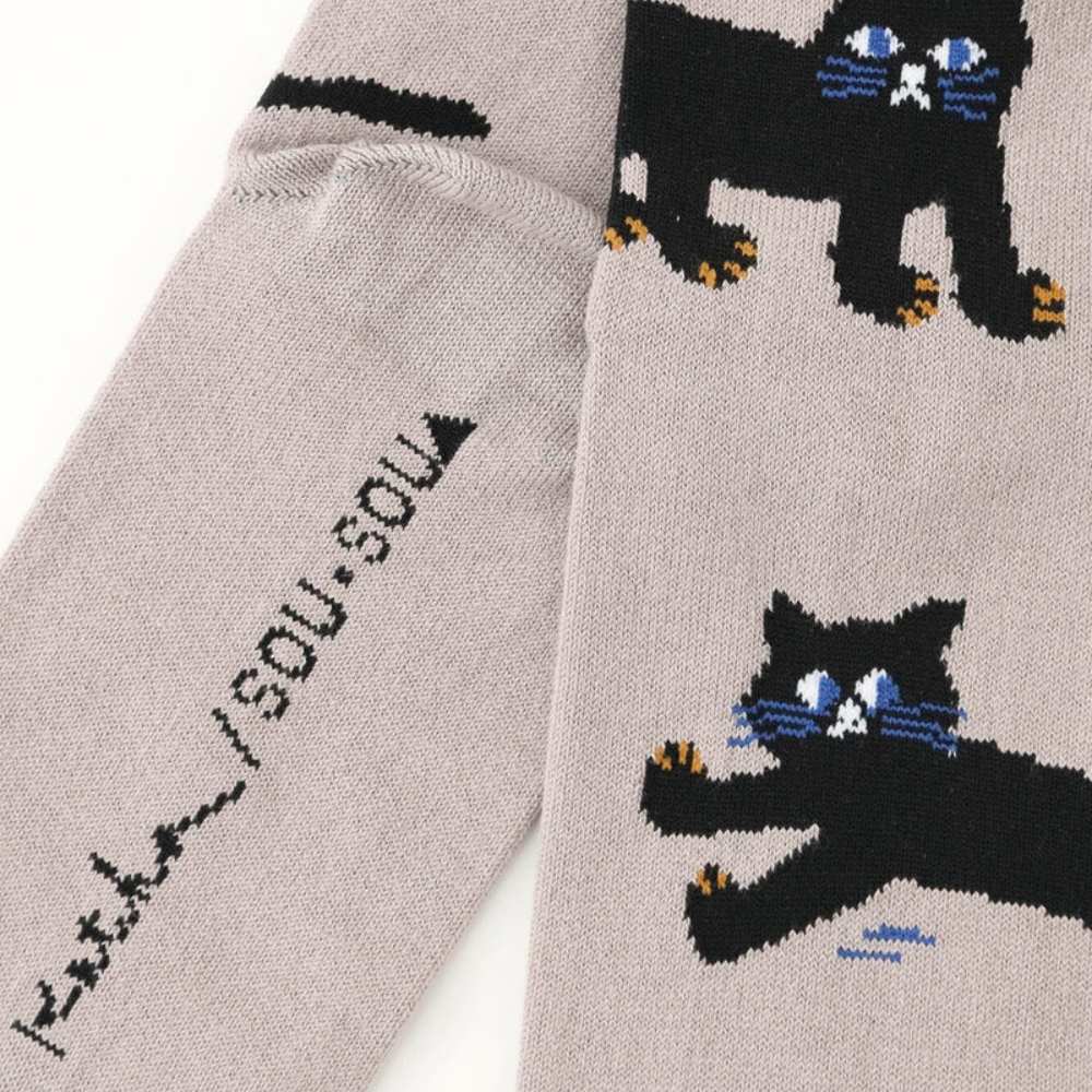 SOU.SOU Kyoto Socks - Round Toe Design - Black Cat (Size Options UK 4-10)
