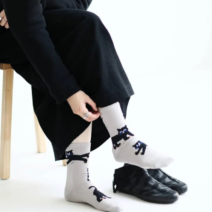 SOU.SOU Kyoto Socks - Round Toe Design - Black Cat (Size Options UK 4-10)