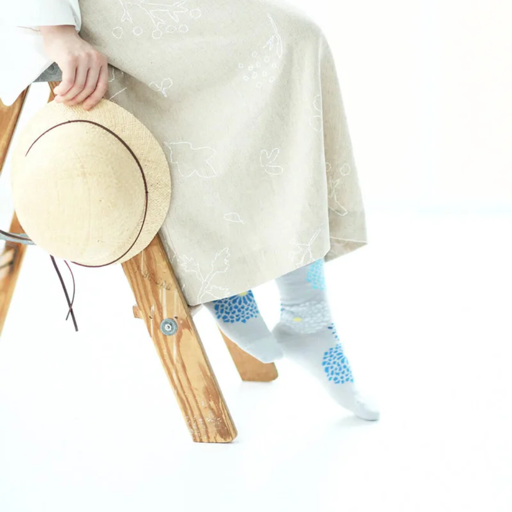 SOU.SOU Kyoto Socks - Round Toe Design - Chrysanthemum Pattern (Size UK 4-6.5)