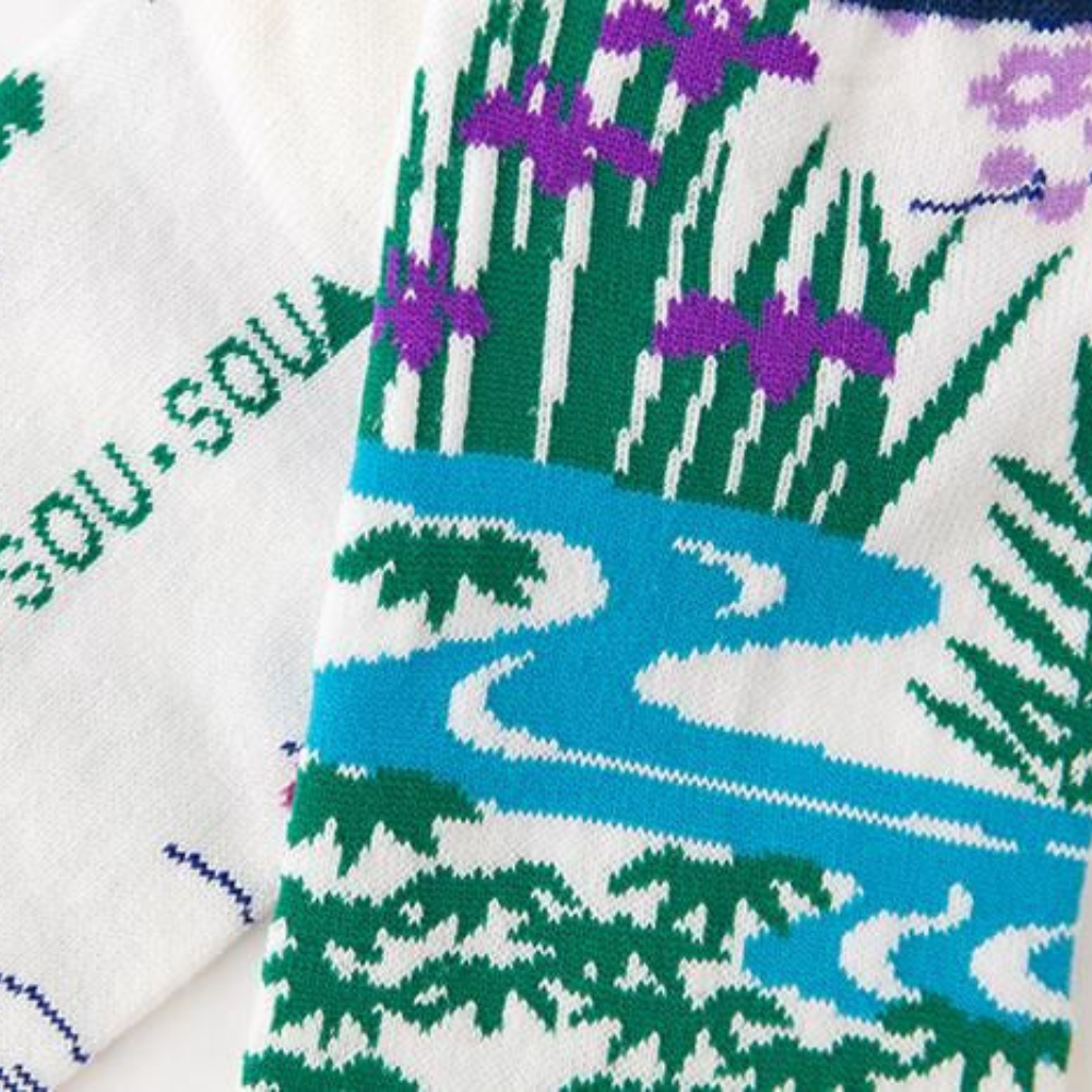 SOU.SOU Kyoto Tabi Low Cut Socks - Split Toe Design - "Cool" Floral Pattern (Size UK 4-6.5)