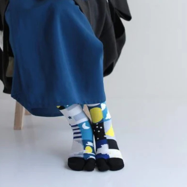 SOU.SOU Kyoto Tabi Socks - Split Toe Design - Moon & Stars (Size UK 6-10)