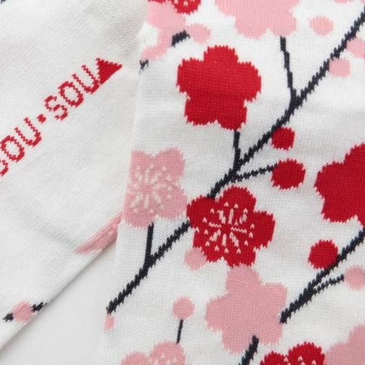 SOU.SOU Kyoto Tabi Socks - Split Toe Design - Plum Blossom (Size UK 4-6.5)