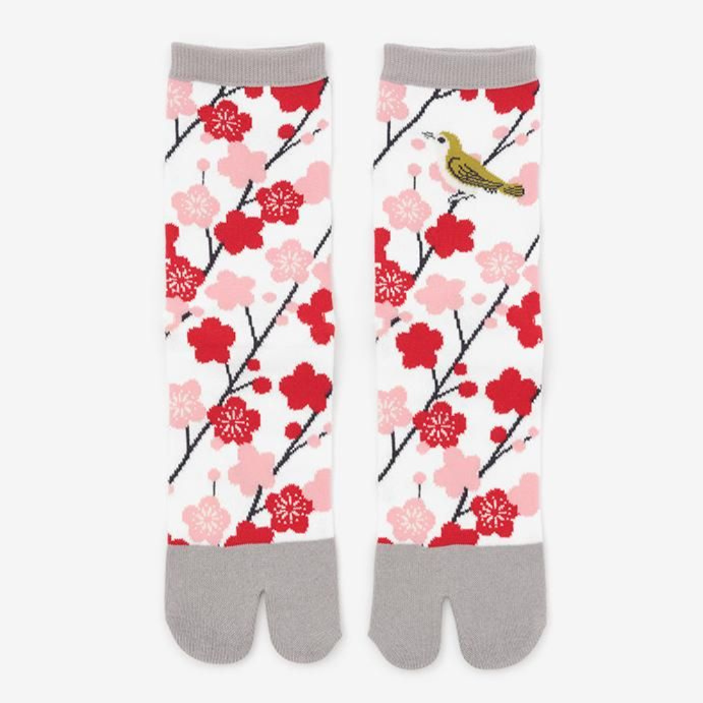 SOU.SOU Kyoto Tabi Socks - Split Toe Design - Plum Blossom (Size UK 4-6.5)