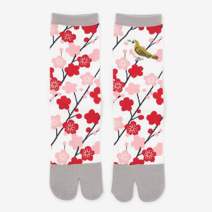 SOU.SOU Kyoto Tabi Socks - Split Toe Design - Plum Blossom (Size UK 4-6.5)