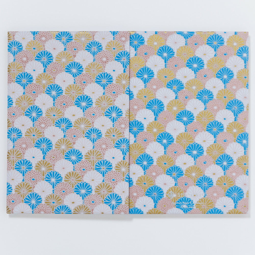 Shogado Yuzen Folding Stampbook - Shuincho Tone Series - Blue & Gold Chrysanthemum #3