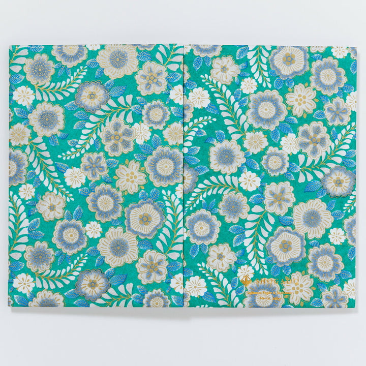 Shogado Yuzen Folding Stampbook - Shuincho Garden Series - Turquoise Botanical #6