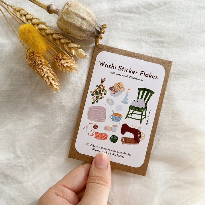 Yuka Butter Washi Flake Stickers - "Cozy Weekend" (50 Piece Set)