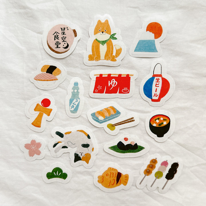 Yuka Butter Washi Flake Stickers - "Memories of Japan Travel" (32 Piece Set)