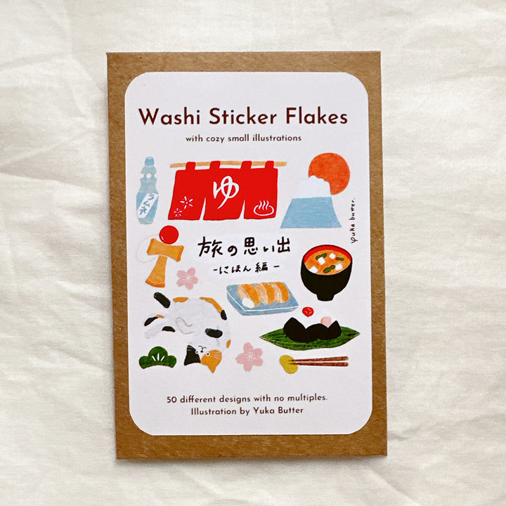 Yuka Butter Washi Flake Stickers - "Memories of Japan Travel" (32 Piece Set)