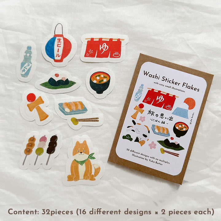 Yuka Butter Washi Flake Stickers - "Memories of Japan Travel" (32 Piece Set)