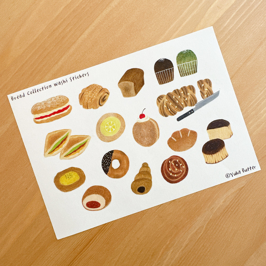 Yuka Butter Washi Sticker Sheet - "Bread Collection" (A5 Size)