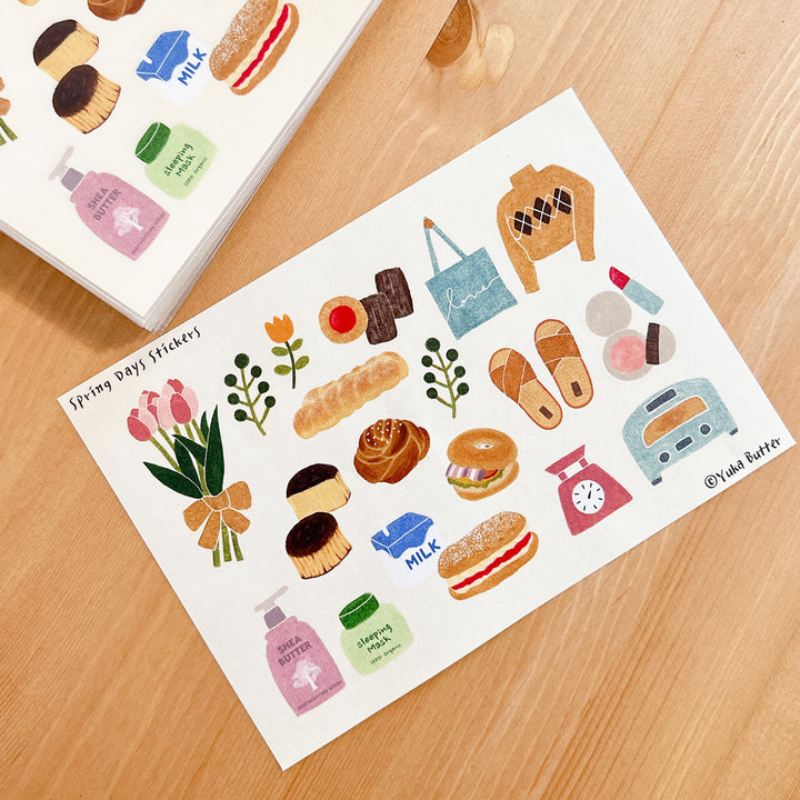 Yuka Butter Washi Sticker Sheet - "Spring Days" (A5 Size)