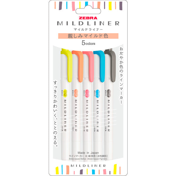 Zebra Mildliner - Set of 5 Colours - Friendly Mild