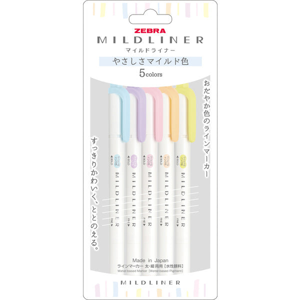 Zebra Mildliner - Set of 5 Colours - Pastel