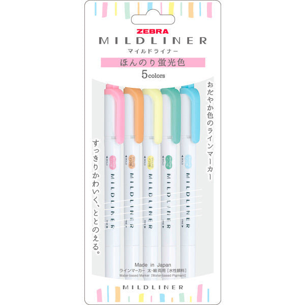 Zebra Mildliner - Set of 5 Colours - Mild Fluorescent