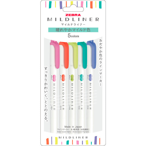 Zebra Mildliner - Set of 5 Colours - Sunny Mild