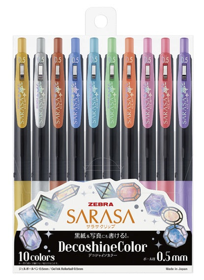 Zebra Sarasa Clip Gel Pens 0.5mm - Decoshine - Set of 10 Colours