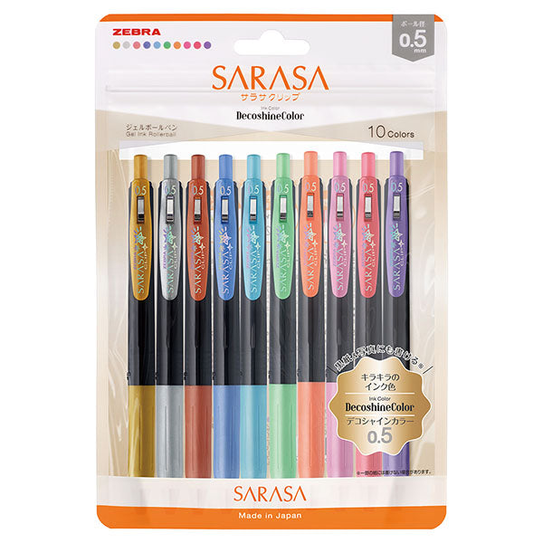 Zebra Sarasa Clip Gel Pens 0.5mm - Decoshine - Set of 10 Colours