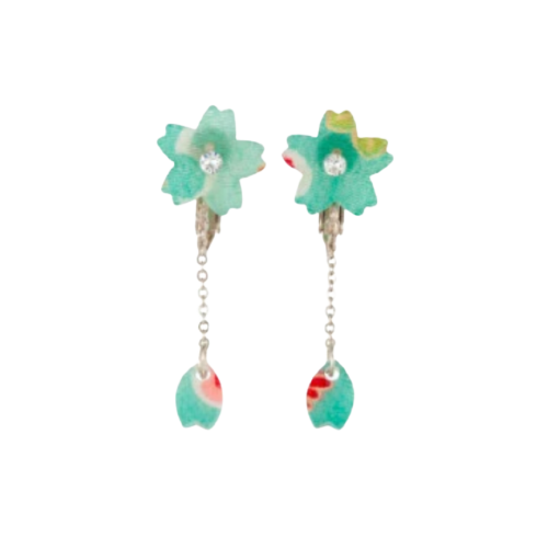 Japanese Fabric Sakura Flower Resin Earrings - Blue