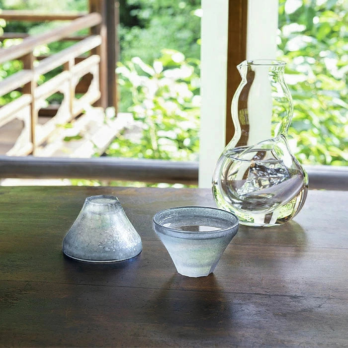 Fujiutsushi Soda Glass Sake Cup - Mt Fuji - Blue Tint