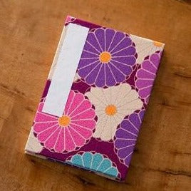 Noren Chirimen Fabric Folding Stampbook - "Kiku" Chrysanthemum - Purple