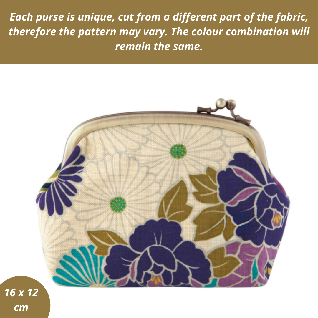 Noren Japanese Gamaguchi Purse - Floral Purple