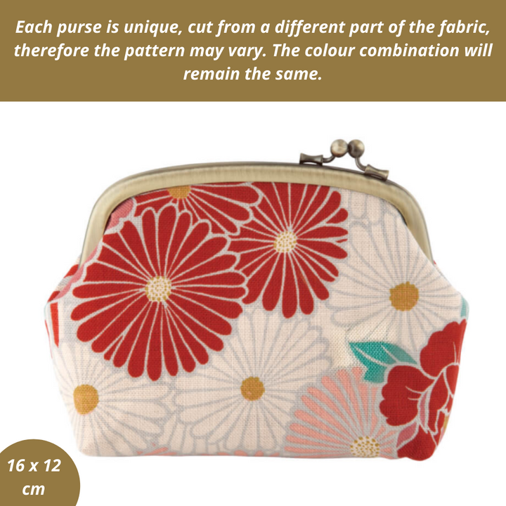 Noren Japanese Gamaguchi Purse - Floral Red