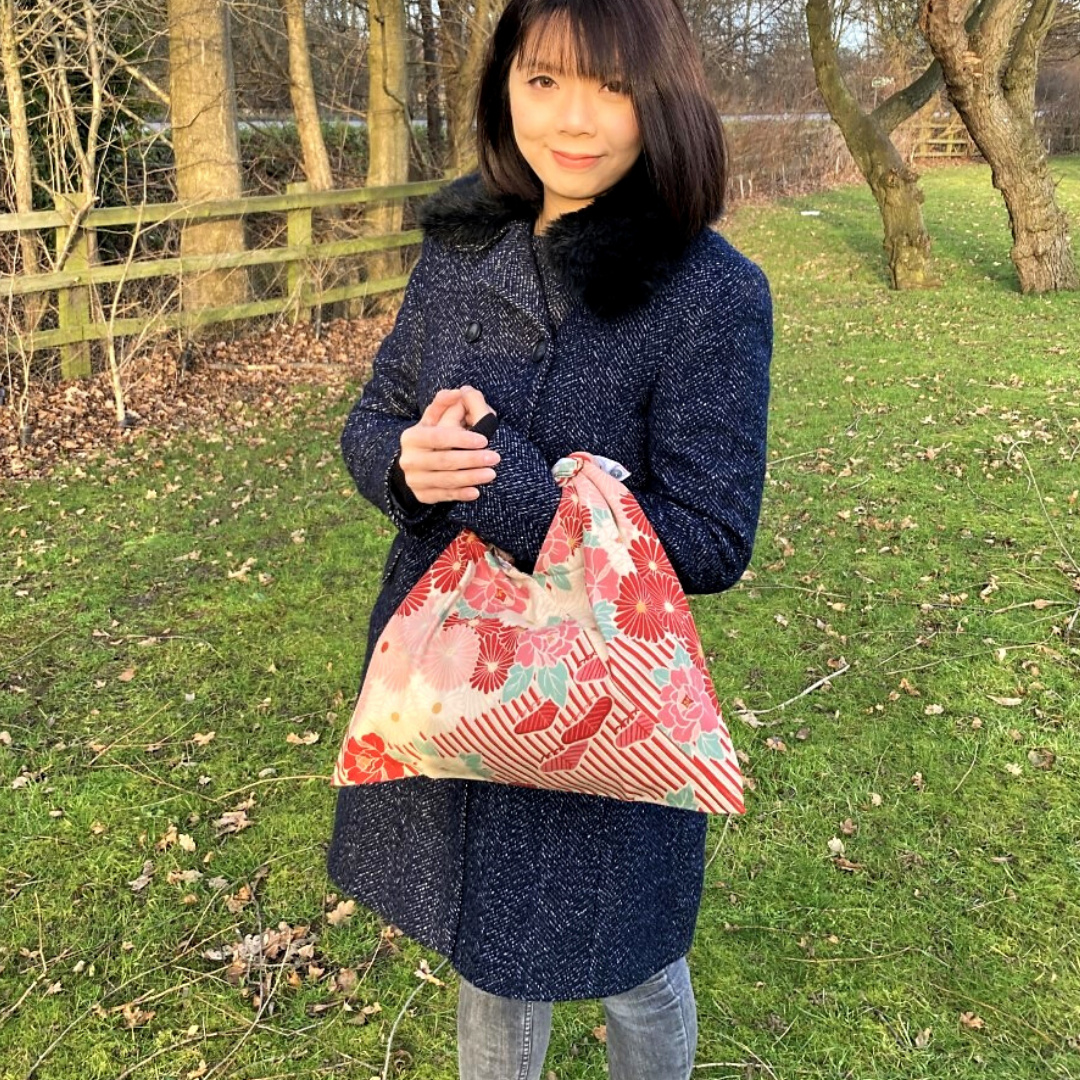 Noren Japanese Furoshiki Foldable Bag - Floral Red