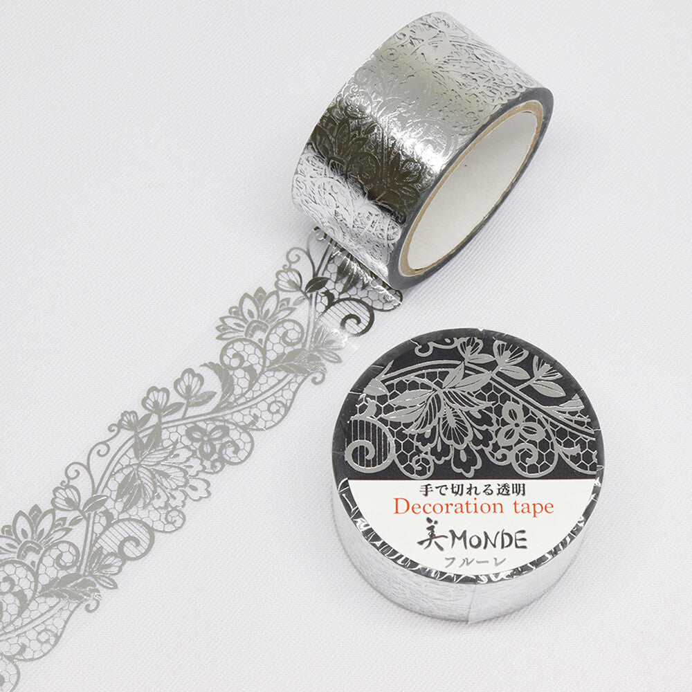 Kamiiso Monde Clear Decorative Tape - Silver Floral