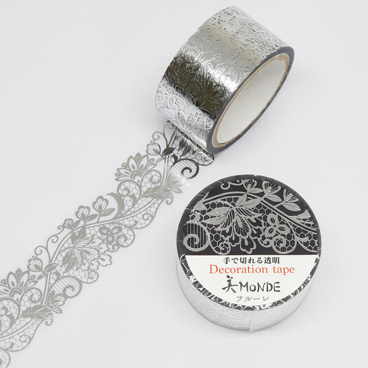 Kamiiso Monde Clear Decorative Tape - Silver Floral