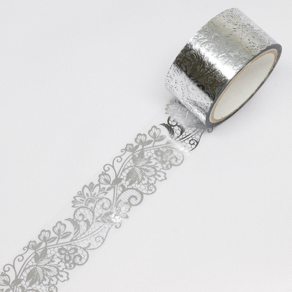 Kamiiso Monde Clear Decorative Tape - Silver Floral