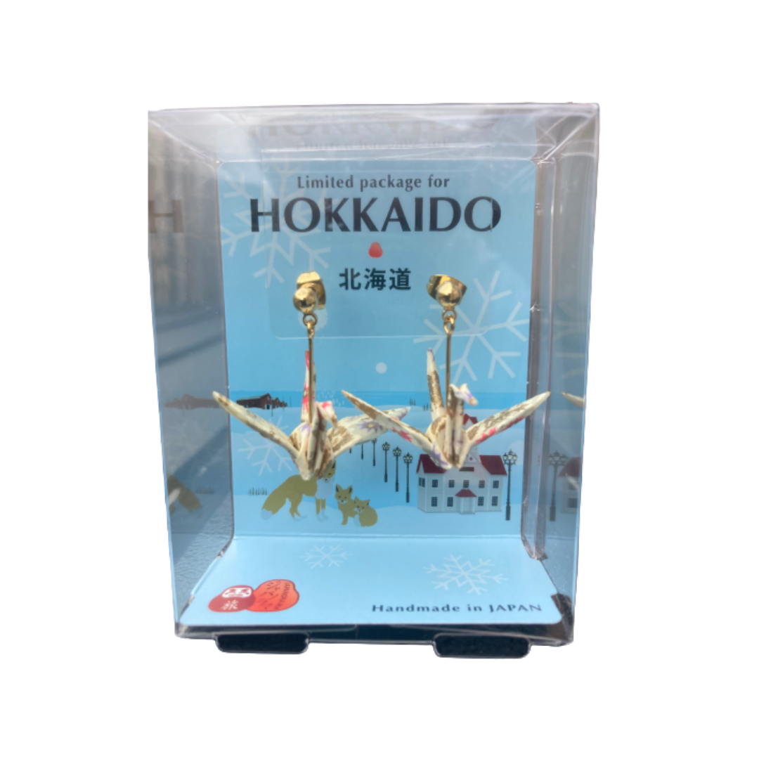 Orizuru Paper Origami Earrings - Hokkaido - White Snow