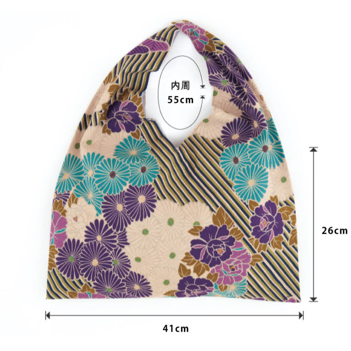 Noren Japanese Furoshiki Foldable Bag - Floral Purple