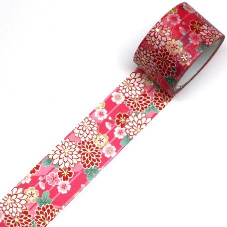 Kamiiso Yuzen Washi Tape - Kimono "Hana" Series - Sakura & Dahlia  (Made in Japan)