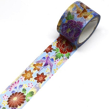 Kamiiso Yuzen Washi Tape - Kimono Series - Okinawa Peony  (Made in Japan)