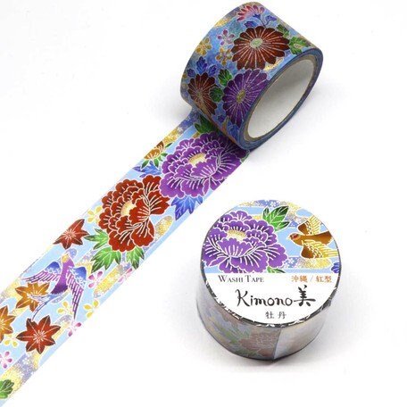 Kamiiso Yuzen Washi Tape - Kimono Series - Okinawa Peony  (Made in Japan)