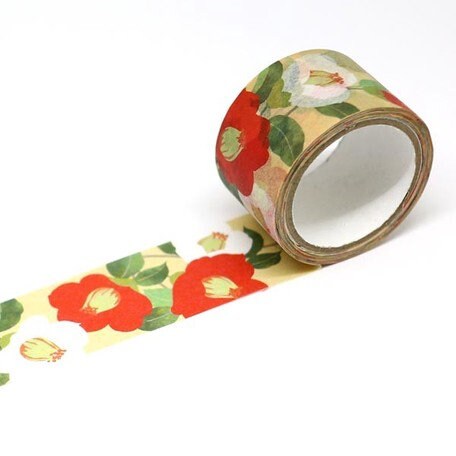 Products Kamiiso Yuzen Washi Tape - Kimono "Yuu" Series - Camellia Flower (Made in Japan)